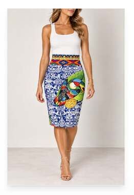 Stella Jean Skirt Womens M Multicolor Parrot Print Cotton Knee Length Italy